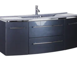 Badmöbel-Set Marlin 3040 Frontfarbe anthrazit glanz 2-teilig mit Mineralmarmor-Waschtisch granit grau BxHxT 122 x 90 x 48 cm
