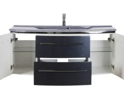 Badmöbel-Set Marlin 3040 Frontfarbe anthrazit glanz 2-teilig mit Mineralmarmor-Waschtisch granit grau BxHxT 122 x 90 x 48 cm