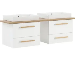 Badmöbel-Set Möbelpartner Duo 1652 BxHxT 165,2 x 61,5 x 50 cm Frontfarbe weiß mit Waschtisch Keramik weiß