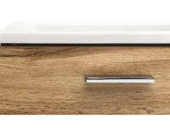 Badmöbel-Set Möbelpartner Matteo BxHxT 50 x 60 x 25 cm Frontfarbe eiche natur mit Waschtisch Keramik weiß