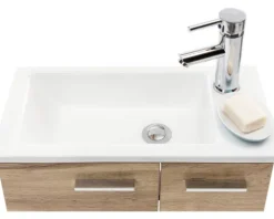 Badmöbel-Set Möbelpartner Matteo BxHxT 50 x 60 x 25 cm Frontfarbe eiche natur mit Waschtisch Keramik weiß