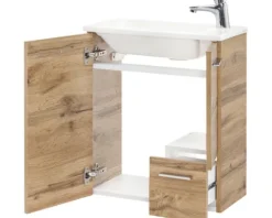 Badmöbel-Set Möbelpartner Matteo BxHxT 50 x 60 x 25 cm Frontfarbe eiche natur mit Waschtisch Keramik weiß