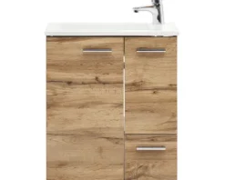 Badmöbel-Set Möbelpartner Matteo BxHxT 50 x 60 x 25 cm Frontfarbe eiche natur mit Waschtisch Keramik weiß