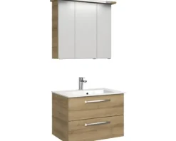Badmöbel-Set Pelipal Kumba BxHxT 77 x 200 x 50 cm Frontfarbe eiche riviera mit Mineralguss-Waschtisch weiß 99.77012547