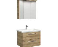 Badmöbel-Set Pelipal Kumba BxHxT 80 x 200 x 51 cm Frontfarbe eiche riviera mit Mineralguss-Waschtisch weiß 99.77022147