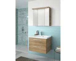 Badmöbel-Set Pelipal Kumba BxHxT 80 x 200 x 51 cm Frontfarbe eiche riviera mit Mineralguss-Waschtisch weiß 99.77022147