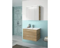 Badmöbel-Set Pelipal Kumba BxHxT 77 x 200 x 50 cm Frontfarbe eiche riviera mit Mineralguss-Waschtisch weiß 99.77012647