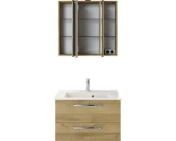 Badmöbel-Set Pelipal Kumba BxHxT 77 x 200 x 50 cm Frontfarbe eiche riviera mit Mineralguss-Waschtisch weiß 99.77012647