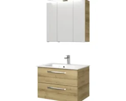 Badmöbel-Set Pelipal Kumba BxHxT 77 x 200 x 50 cm Frontfarbe eiche riviera mit Mineralguss-Waschtisch weiß 99.77012647