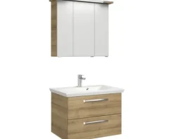 Badmöbel-Set Pelipal Kumba BxHxT 80 x 200 x 51 cm Frontfarbe eiche riviera mit Mineralguss-Waschtisch weiß 99.77022547