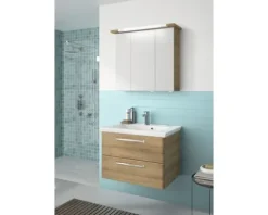 Badmöbel-Set Pelipal Kumba BxHxT 80 x 200 x 51 cm Frontfarbe eiche riviera mit Mineralguss-Waschtisch weiß 99.77022547