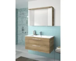 Badmöbel-Set Pelipal Kumba BxHxT 107 x 200 x 50 cm Frontfarbe eiche riviera mit Mineralguss-Waschtisch weiß 99.107012147