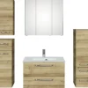 Badmöbel-Set Pelipal Kumba BxHxT 137 x 200 x 50 cm Frontfarbe eiche riviera 5-teilig und mehr mit Glas-Waschtisch weiß, Hochschrank, Unterschrank und Wandschrank 99.770326473