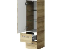 Badmöbel-Set Pelipal Kumba BxHxT 137 x 200 x 50 cm Frontfarbe eiche riviera 5-teilig und mehr mit Glas-Waschtisch weiß, Hochschrank, Unterschrank und Wandschrank 99.770326473
