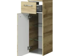 Badmöbel-Set Pelipal Kumba BxHxT 137 x 200 x 50 cm Frontfarbe eiche riviera 5-teilig und mehr mit Glas-Waschtisch weiß, Hochschrank, Unterschrank und Wandschrank 99.770326473