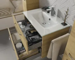 Badmöbel-Set Pelipal Kumba BxHxT 137 x 200 x 50 cm Frontfarbe eiche riviera 5-teilig und mehr mit Glas-Waschtisch weiß, Hochschrank, Unterschrank und Wandschrank 99.770326473