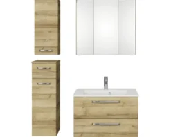 Badmöbel-Set Pelipal Kumba BxHxT 107 x 200 x 50 cm Frontfarbe eiche riviera 5-teilig und mehr mit Mineralguss-Waschtisch weiß, Unterschrank und Wandschrank 99.770121474
