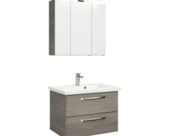 Badmöbel-Set Pelipal Kumba BxHxT 80 x 200 x 51 cm Frontfarbe graphit struktur quer mit Mineralguss-Waschtisch weiß 99.77022619