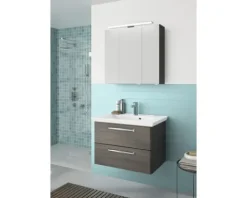 Badmöbel-Set Pelipal Kumba BxHxT 80 x 200 x 51 cm Frontfarbe graphit struktur quer mit Mineralguss-Waschtisch weiß 99.77022619