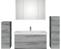 Badmöbel-Set Pelipal Kumba BxHxT 167 x 200 x 51 cm Frontfarbe graphit struktur quer 5-teilig und mehr mit Mineralguss-Waschtisch, Midischrank und Unterschrank 99.1070225192