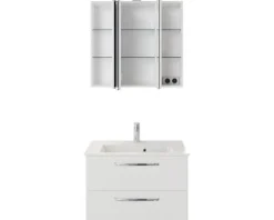 Badmöbel-Set Pelipal Kumba BxHxT 77 x 200 x 50 cm Frontfarbe weiß hochglanz mit Mineralguss-Waschtisch weiß 99.77012609