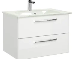 Badmöbel-Set Pelipal Kumba BxHxT 107 x 200 x 50 cm Frontfarbe weiß 5-teilig und mehr mit Glas-Waschtisch weiß, Unterschrank und Wandschrank 99.770326094
