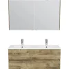 Badmöbel-Set Pelipal Napoli BxHxT 120 x 200 x 46,5 cm Frontfarbe eiche ribbeck mit Keramik-Doppelwaschtisch weiß SET-150-046