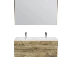 Badmöbel-Set Pelipal Napoli BxHxT 120 x 200 x 46,5 cm Frontfarbe eiche ribbeck mit Keramik-Doppelwaschtisch weiß SET-150-046