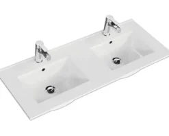 Badmöbel-Set Pelipal Napoli BxHxT 120 x 200 x 46,5 cm Frontfarbe eiche ribbeck mit Keramik-Doppelwaschtisch weiß SET-150-046
