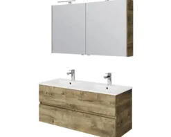 Badmöbel-Set Pelipal Napoli BxHxT 120 x 200 x 46,5 cm Frontfarbe eiche ribbeck mit Keramik-Doppelwaschtisch weiß SET-150-046