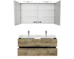 Badmöbel-Set Pelipal Napoli BxHxT 120 x 200 x 46,5 cm Frontfarbe eiche ribbeck mit Keramik-Doppelwaschtisch weiß SET-150-046