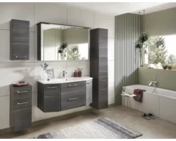 Badmöbel-Set Pelipal Quickset 328 BxHxT 175 x 200 x 39 cm Frontfarbe graphit struktur quer mit Mineralguss-Waschtisch und Hochschrank, Unterschrank und Wandschrank 328.120005