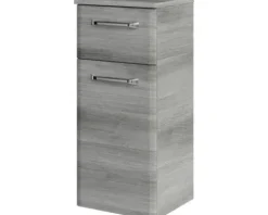 Badmöbel-Set Pelipal Quickset 328 BxHxT 175 x 200 x 39 cm Frontfarbe graphit struktur quer mit Mineralguss-Waschtisch und Hochschrank, Unterschrank und Wandschrank 328.120005