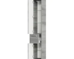 Badmöbel-Set Pelipal Quickset 328 BxHxT 175 x 200 x 39 cm Frontfarbe graphit struktur quer mit Mineralguss-Waschtisch und Hochschrank, Unterschrank und Wandschrank 328.120005