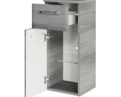 Badmöbel-Set Pelipal Quickset 328 BxHxT 175 x 200 x 39 cm Frontfarbe graphit struktur quer mit Mineralguss-Waschtisch und Hochschrank, Unterschrank und Wandschrank 328.120005