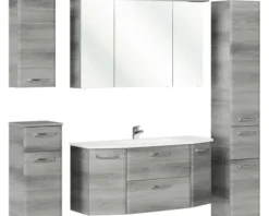Badmöbel-Set Pelipal Quickset 328 BxHxT 175 x 200 x 39 cm Frontfarbe graphit struktur quer mit Mineralguss-Waschtisch und Hochschrank, Unterschrank und Wandschrank 328.120005