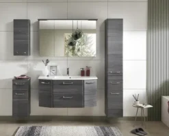 Badmöbel-Set Pelipal Quickset 328 BxHxT 175 x 200 x 39 cm Frontfarbe graphit struktur quer mit Mineralguss-Waschtisch und Hochschrank, Unterschrank und Wandschrank 328.120005