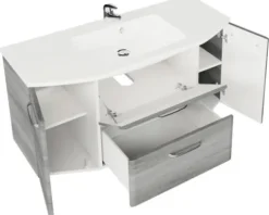 Badmöbel-Set Pelipal Quickset 328 BxHxT 175 x 200 x 39 cm Frontfarbe graphit struktur quer mit Mineralguss-Waschtisch und Hochschrank, Unterschrank und Wandschrank 328.120005