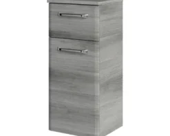 Badmöbel-Set Pelipal Quickset 328 BxHxT 145 x 200 x 39 cm Frontfarbe graphit struktur quer mit Mineralguss-Waschtisch weiß, Unterschrank und Wandschrank 328.120004