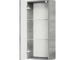 Badmöbel-Set Pelipal Quickset 328 BxHxT 145 x 200 x 39 cm Frontfarbe graphit struktur quer mit Mineralguss-Waschtisch weiß, Unterschrank und Wandschrank 328.120004