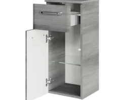 Badmöbel-Set Pelipal Quickset 328 BxHxT 145 x 200 x 39 cm Frontfarbe graphit struktur quer mit Mineralguss-Waschtisch weiß, Unterschrank und Wandschrank 328.120004
