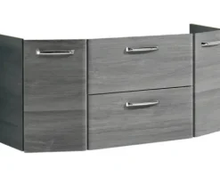 Badmöbel-Set Pelipal Quickset 328 BxHxT 145 x 200 x 39 cm Frontfarbe graphit struktur quer mit Mineralguss-Waschtisch weiß, Unterschrank und Wandschrank 328.120004