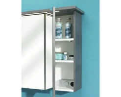 Badmöbel-Set Pelipal Quickset 328 BxHxT 145 x 200 x 39 cm Frontfarbe graphit struktur quer mit Mineralguss-Waschtisch weiß, Unterschrank und Wandschrank 328.120004
