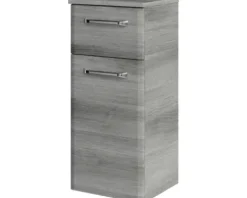Badmöbel-Set Pelipal Quickset 328 BxHxT 175 x 200 x 39 cm Frontfarbe graphit struktur quer mit Mineralguss-Waschtisch und Hochschrank, Unterschrank und Wandschrank 328.120006