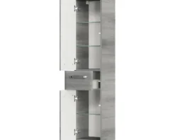 Badmöbel-Set Pelipal Quickset 328 BxHxT 175 x 200 x 39 cm Frontfarbe graphit struktur quer mit Mineralguss-Waschtisch und Hochschrank, Unterschrank und Wandschrank 328.120006