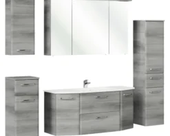Badmöbel-Set Pelipal Quickset 328 BxHxT 175 x 200 x 39 cm Frontfarbe graphit struktur quer mit Mineralguss-Waschtisch und Hochschrank, Unterschrank und Wandschrank 328.120006