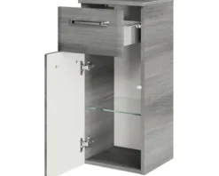 Badmöbel-Set Pelipal Quickset 328 BxHxT 175 x 200 x 39 cm Frontfarbe graphit struktur quer mit Mineralguss-Waschtisch und Hochschrank, Unterschrank und Wandschrank 328.120006