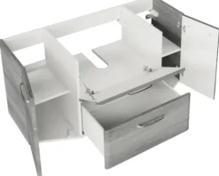 Badmöbel-Set Pelipal Quickset 328 BxHxT 175 x 200 x 39 cm Frontfarbe graphit struktur quer mit Mineralguss-Waschtisch und Hochschrank, Unterschrank und Wandschrank 328.120006