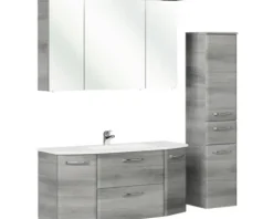 Badmöbel-Set Pelipal Quickset 328 BxHxT 145 x 200 x 39 cm Frontfarbe graphit struktur quer mit Mineralguss-Waschtisch und Hochschrank 328.120003