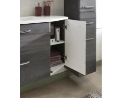 Badmöbel-Set Pelipal Quickset 328 BxHxT 145 x 200 x 39 cm Frontfarbe graphit struktur quer mit Mineralguss-Waschtisch und Hochschrank 328.120003